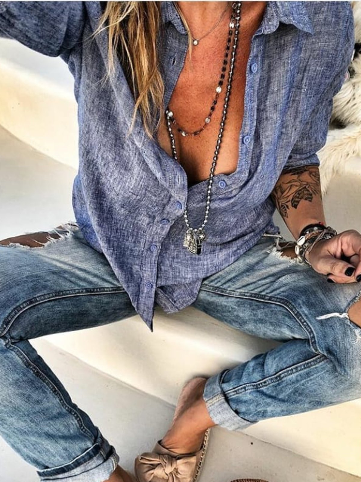 Casual Solid V Neck Shirts & Tops