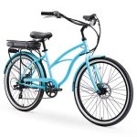 sixthreezero Around The Block Women’s Electric Bicycle, 7-Speed Beach Cruiser Ebike