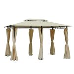 Outsunny 10′ x 13′ Outdoor Soft Top Pergola Gazebo with Curtains, 2-Tier Steel Frame Gazebo for Patio, Cream White