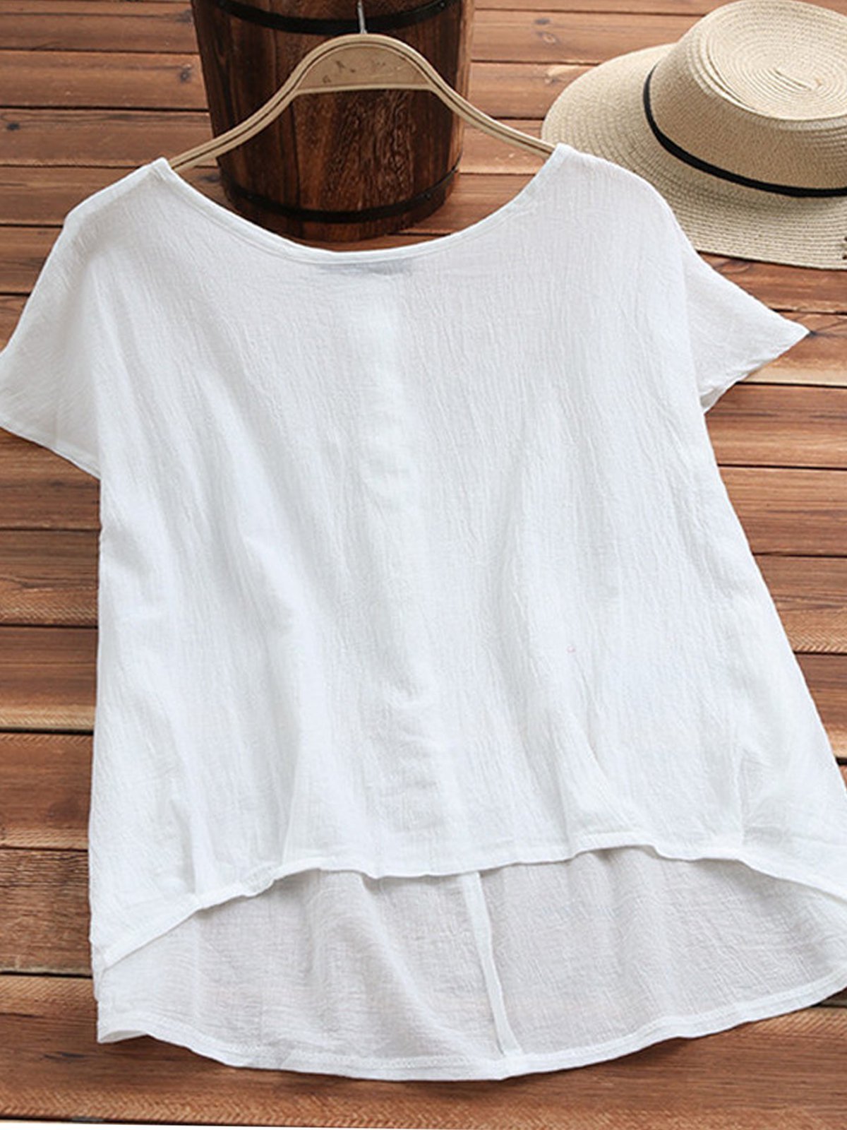 Solid Casual Short Sleeve Shirts & Tops