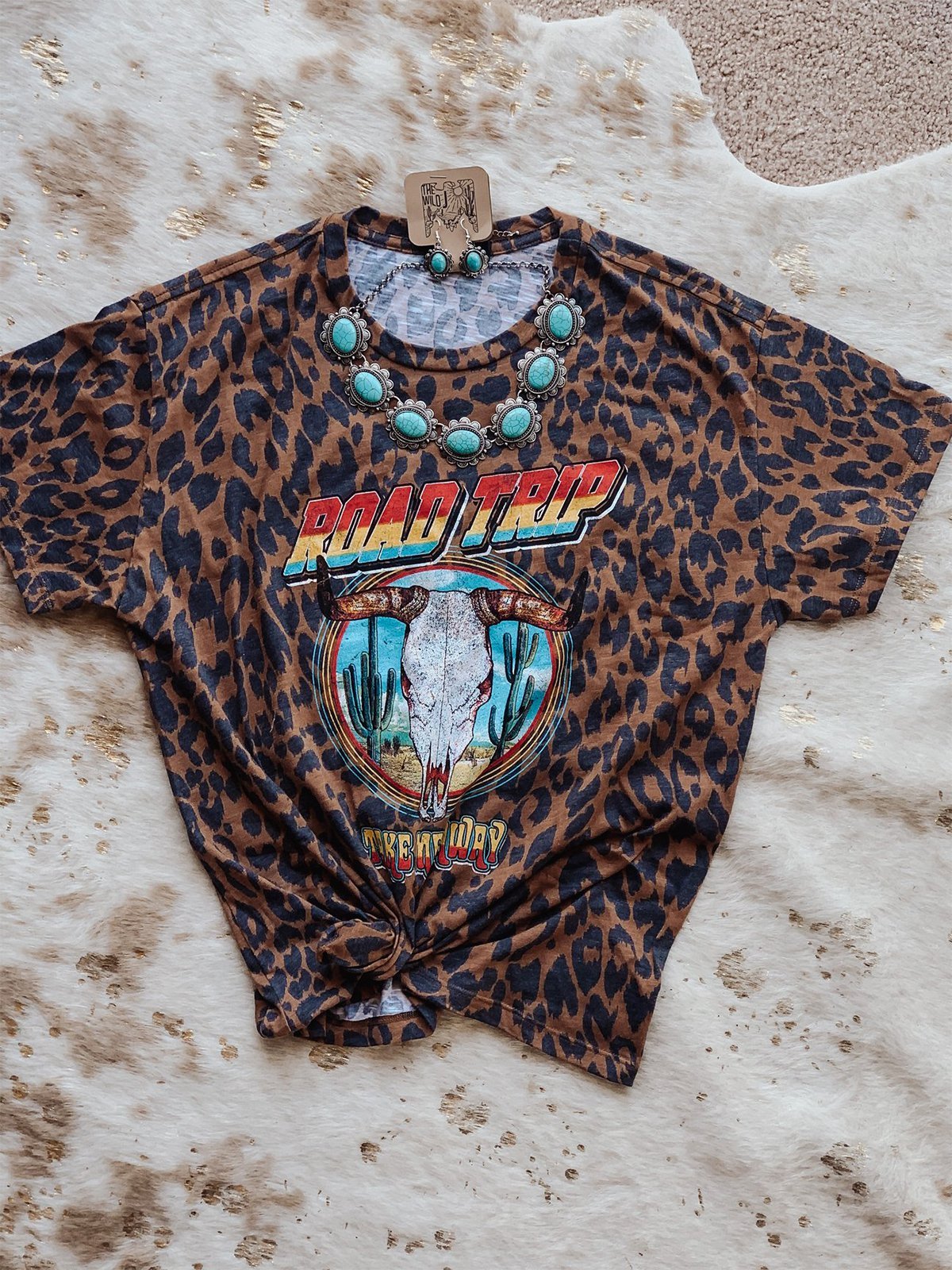 Cowgirl Leopard Vintage Ombre/tie-Dye Jersey Short Sleeve Shirts & Tops