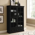 Storage Cabinet w/ Tempered Glass Doors, Triple Drawers & Adjustable Shelves
