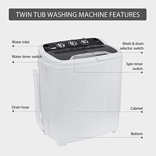 Twin Tub Mini Laundry Washer and Spin Dryer Combo Washing Machine