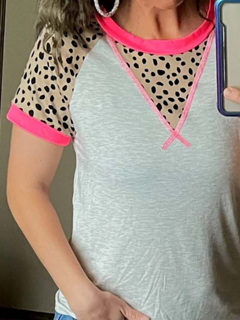 Cotton-Blend Shift Casual Leopard Shirts & Tops