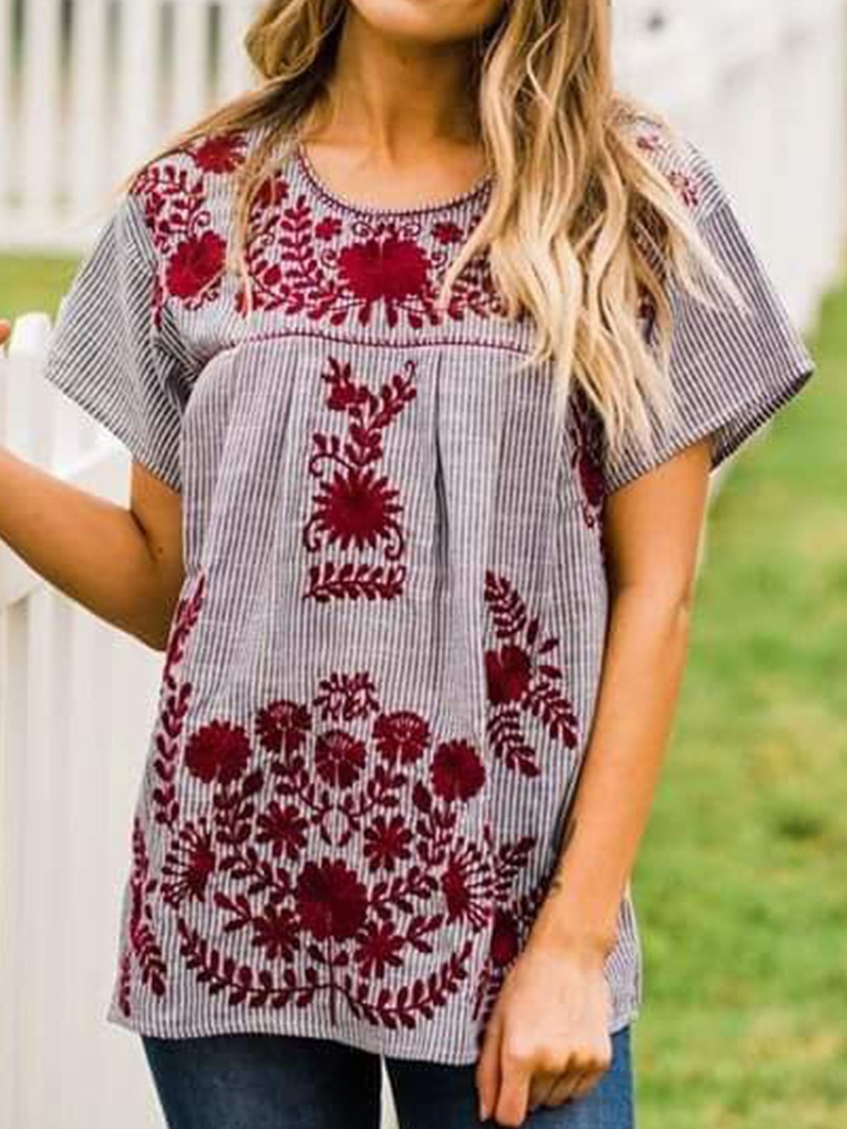 Short Sleeve Crew Neck Printed Shirts & Tops