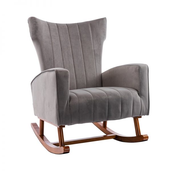 Velvet Wingback Rocking Chair Beige