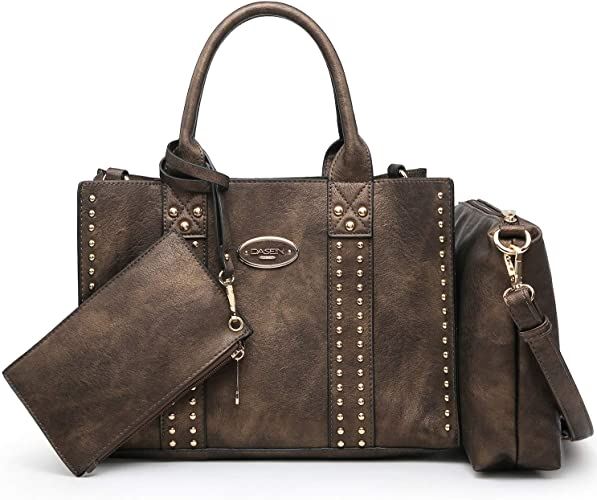 Women Vegan Leather Handbags Fashion Satchel Bags, 3pcs 0620 Bronze New