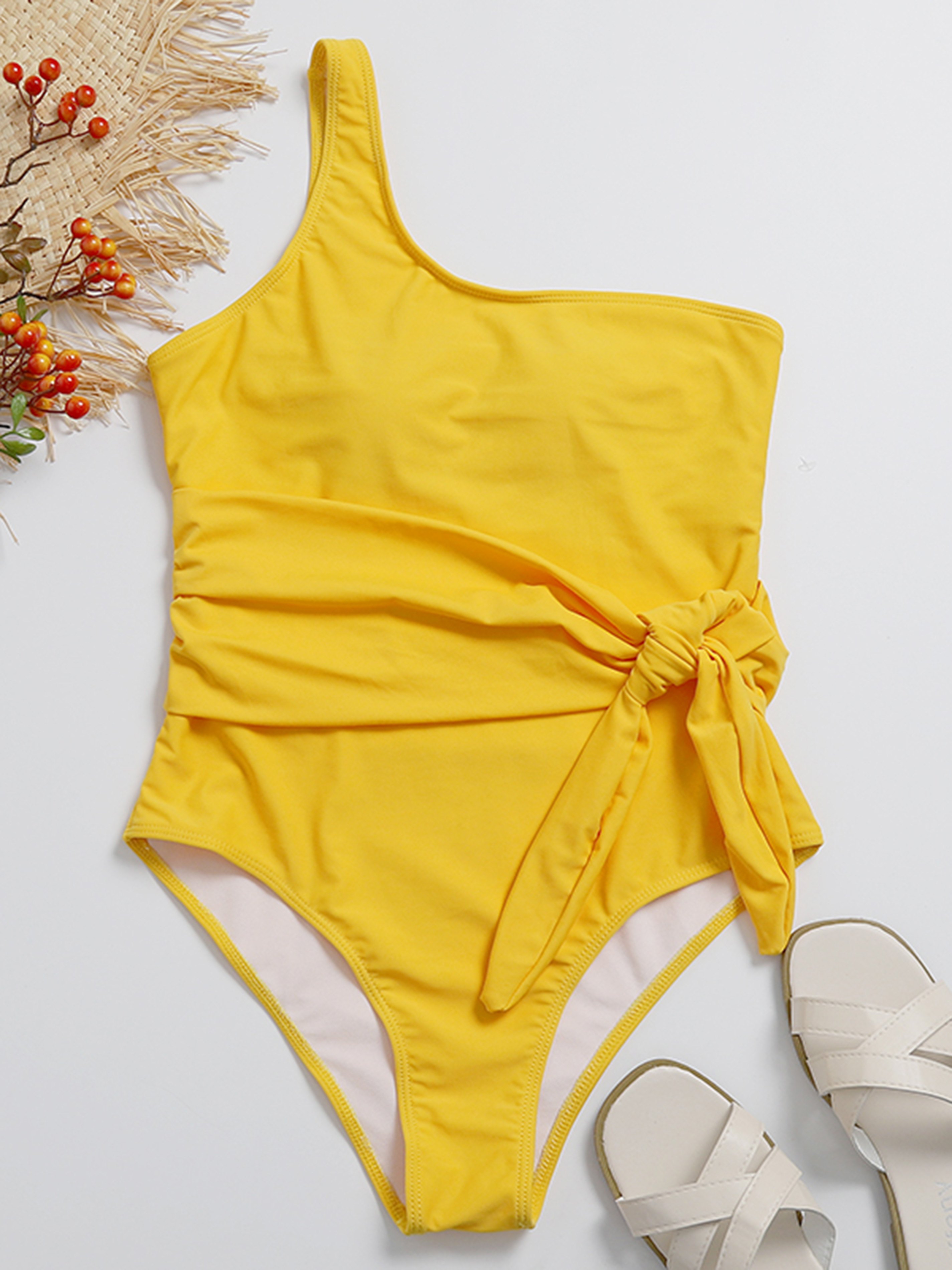 Solid Off Shoulder Belted Wrap Bikini