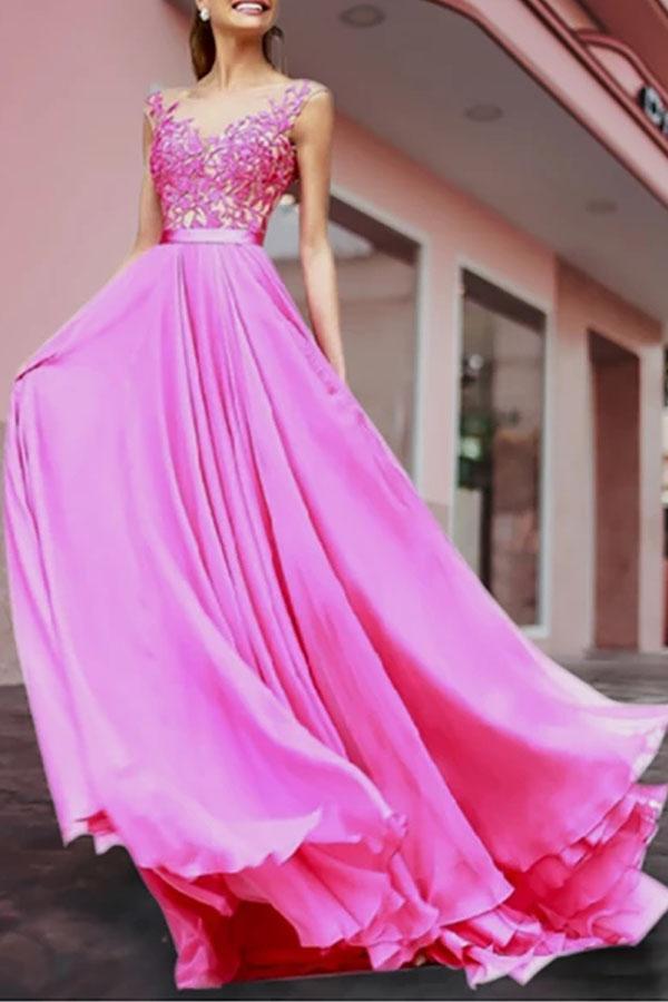 Fashion Inwrought Splicing Grenadine Evening Dress