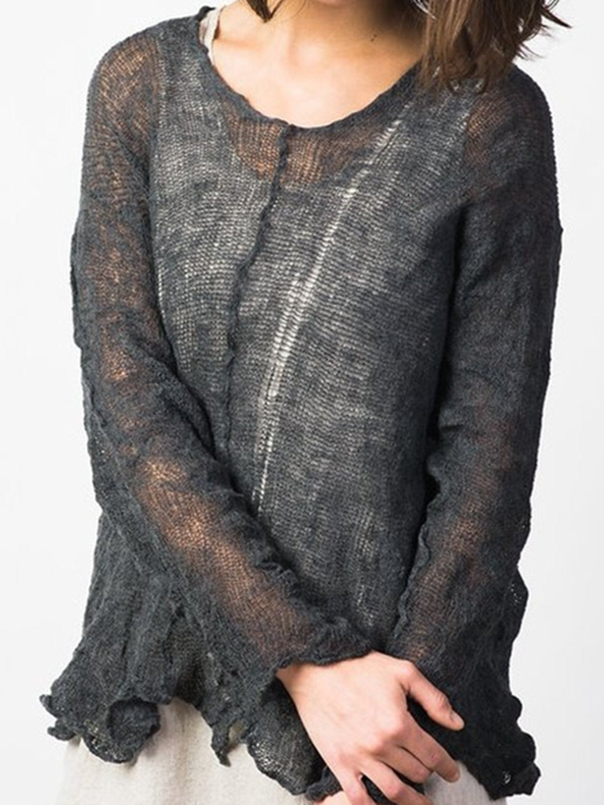 Black Long Sleeve Crew Neck Plain Shift Shirts & Tops