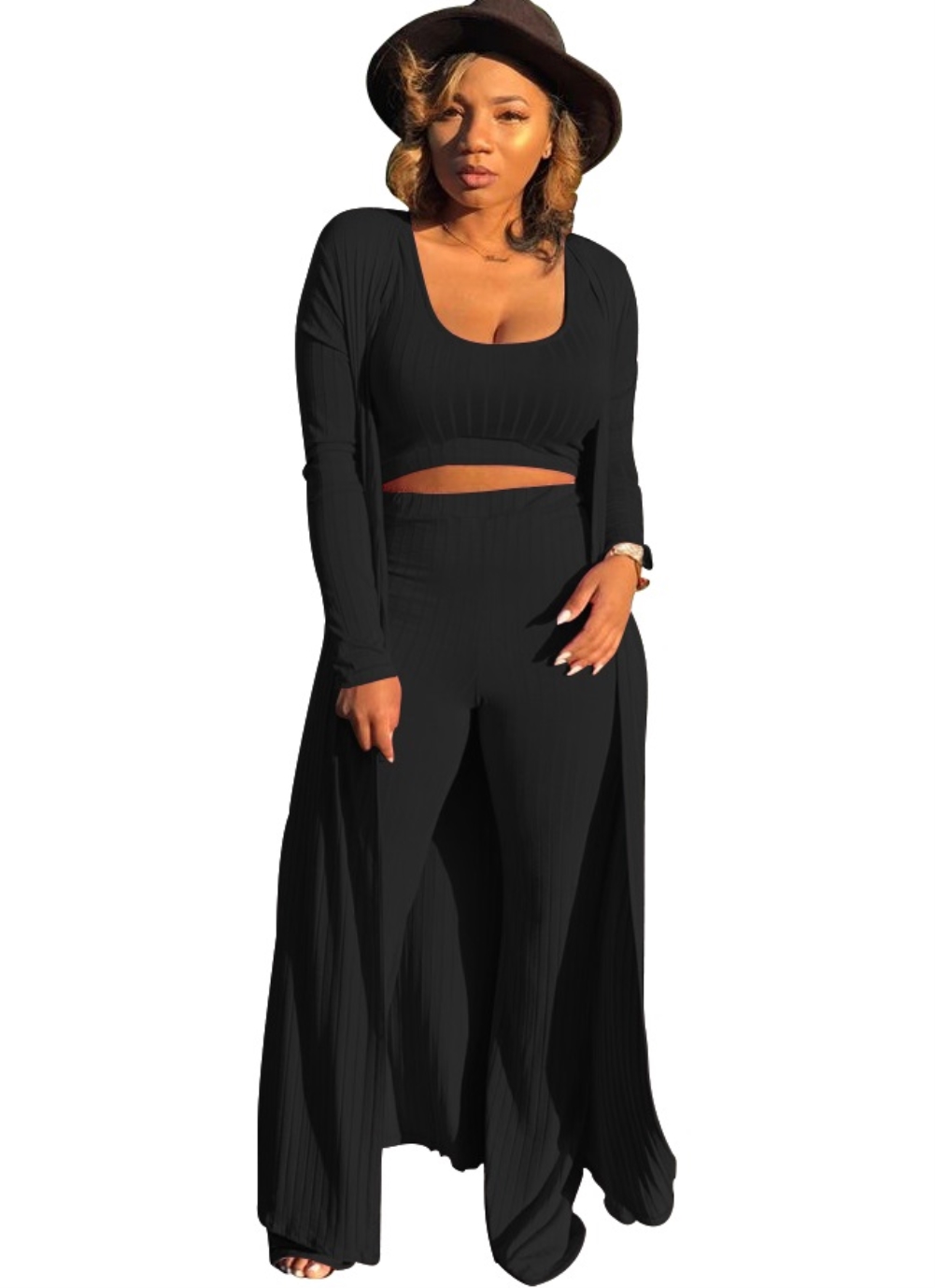 Matching 3PC Plain Knitted Pants Set