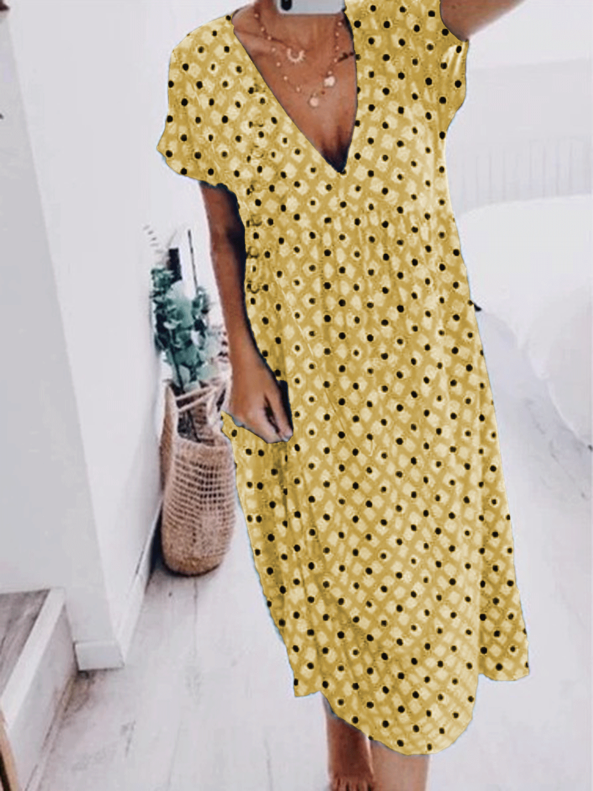 Casual Short Sleeve Polka Dots Dresses