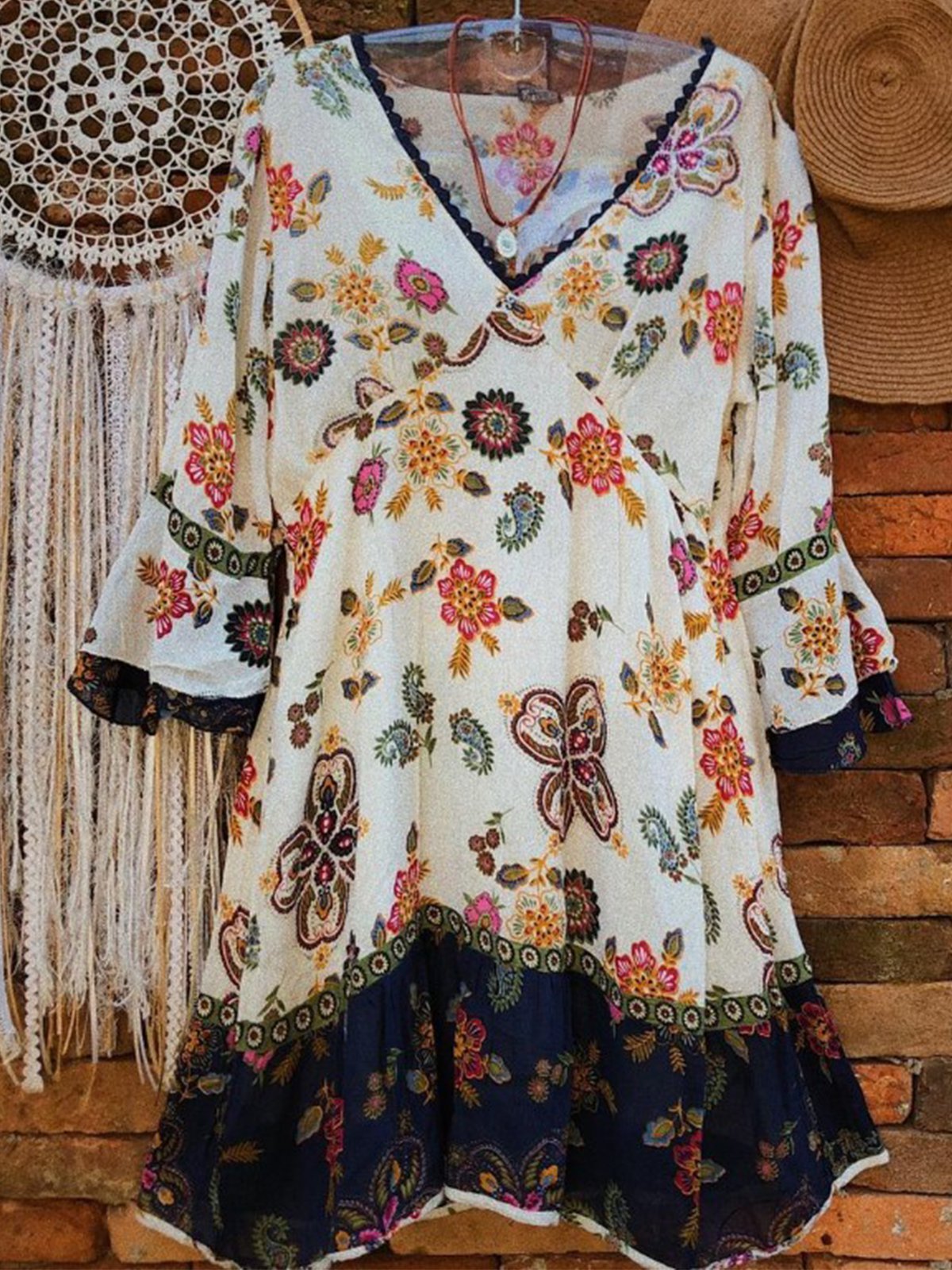 Floral Printed V Neck Short Sleeve Shirts & Tops