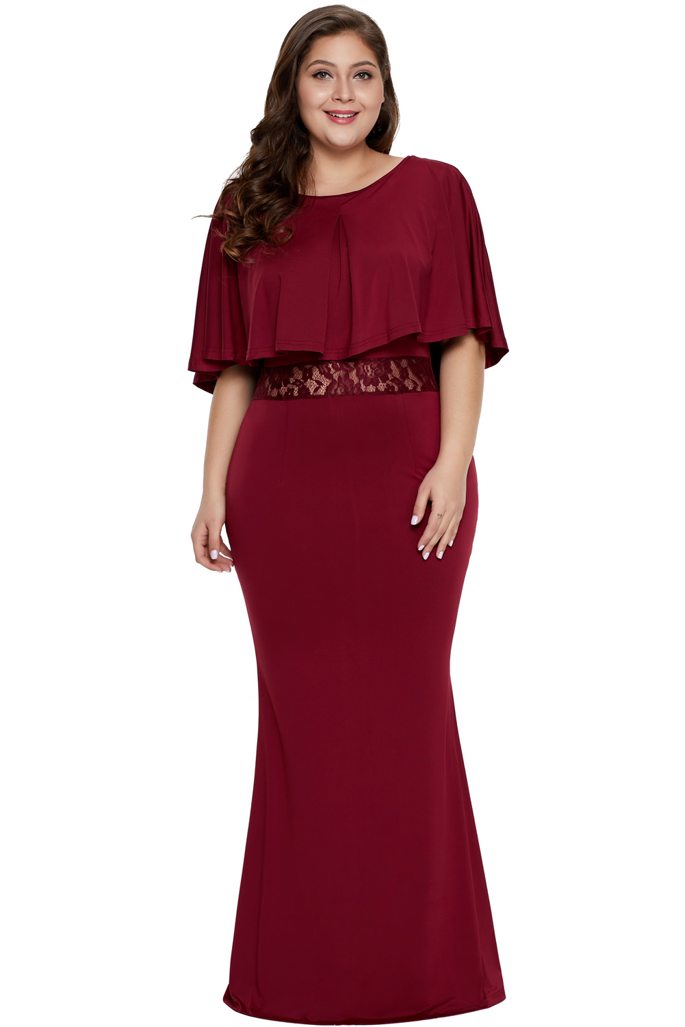 Red Cape Overlay Plus Size Dress
