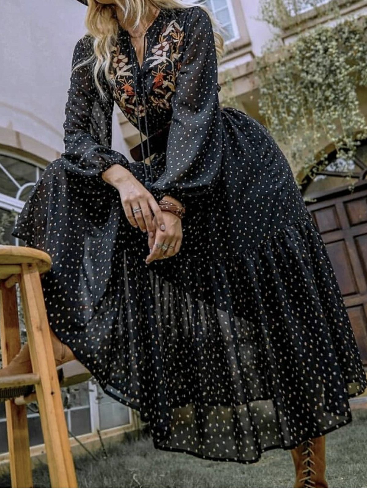 Boho Chiffon Long Sleeve Romantic Floral Dresses