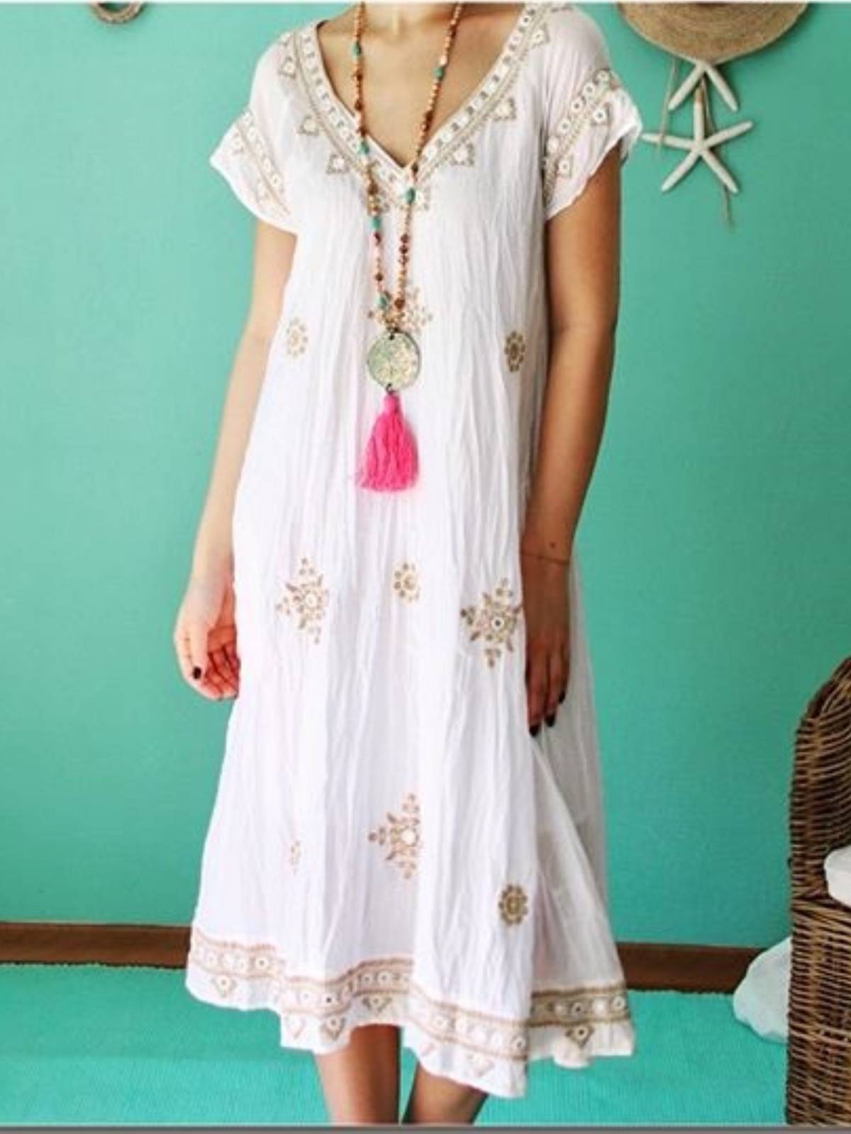 Women Casual V Neck Midi Dresses