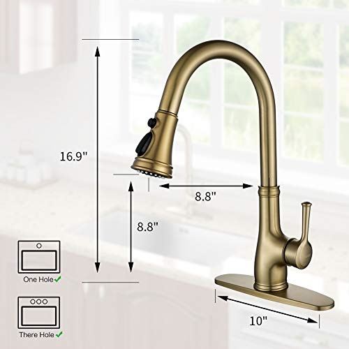 Brushed Gold Copper Single Handle 1 Hole Pull Down Kitchen Faucet