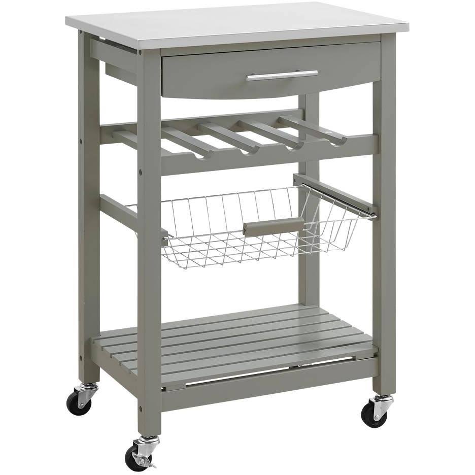 Powell Zoey 22 3/4x22 Wide Gray Wood and Stainless Steel Kitchen Cart