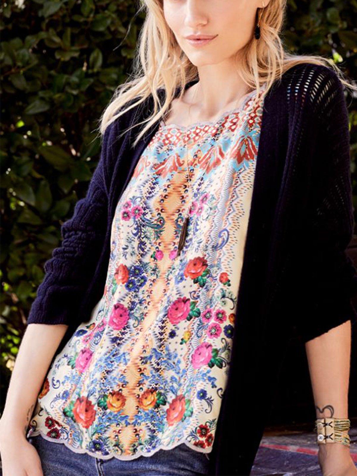 Floral-Print Casual Round Neck Shirts & Tops