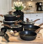 Kitchen Cookware Sets Nonstick – Granite Hammered Pan Set 12 Piece