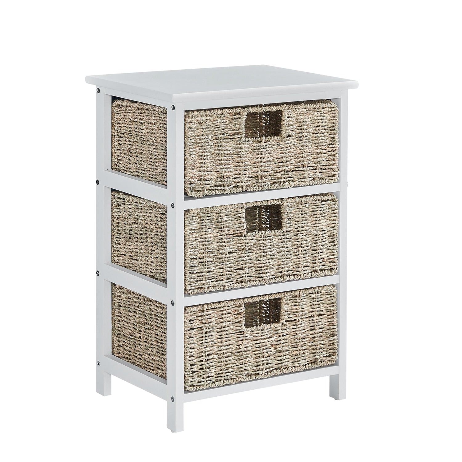 White Nightstand W/3 Seaweed Drawers Bedside Tables for Hallway Accent