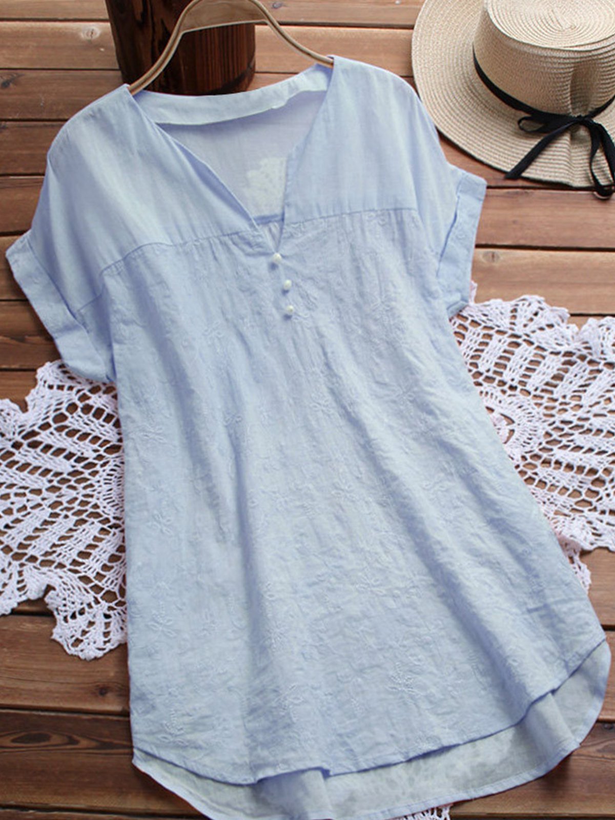 Short Sleeve V Neck Sweet Shirts & Tops