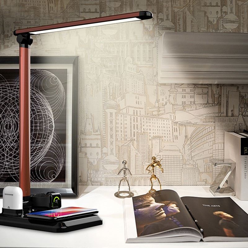 4 In 1 LED Desk Lamp Fast Wireless Charger Adjustable Angle Charging Table Bedside Night Light JA55