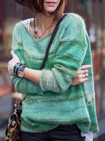 Striped Crew Neck Casual Long Sleeve Sweaters