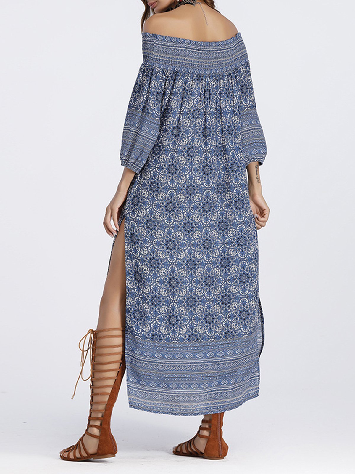 Blue Off Shoulder Casual Dress