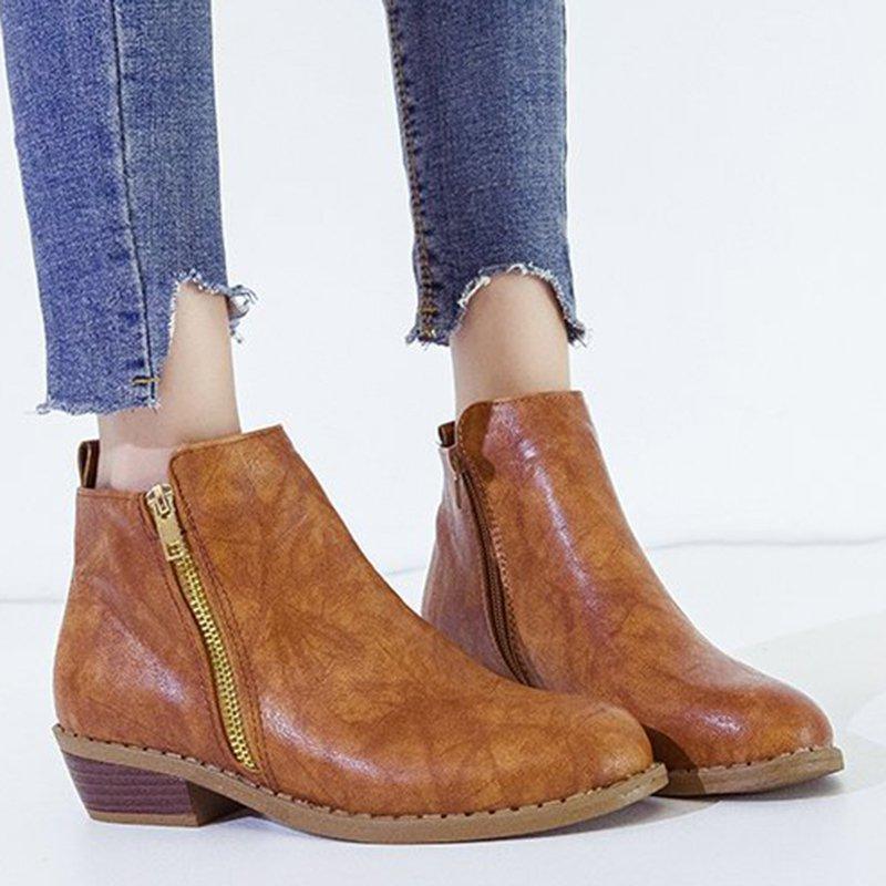 Women Ankle Boots Casual Chic Zipper Boots Artificial Leather Leopard Booties