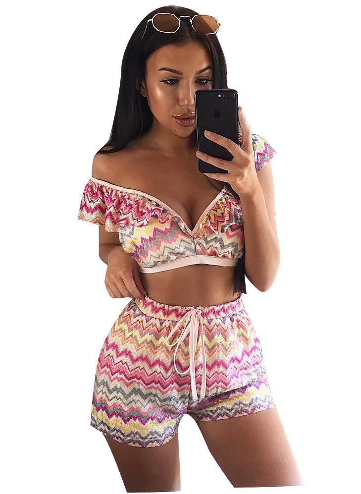 Colorful Wavy Crop Top and Shorts Set
