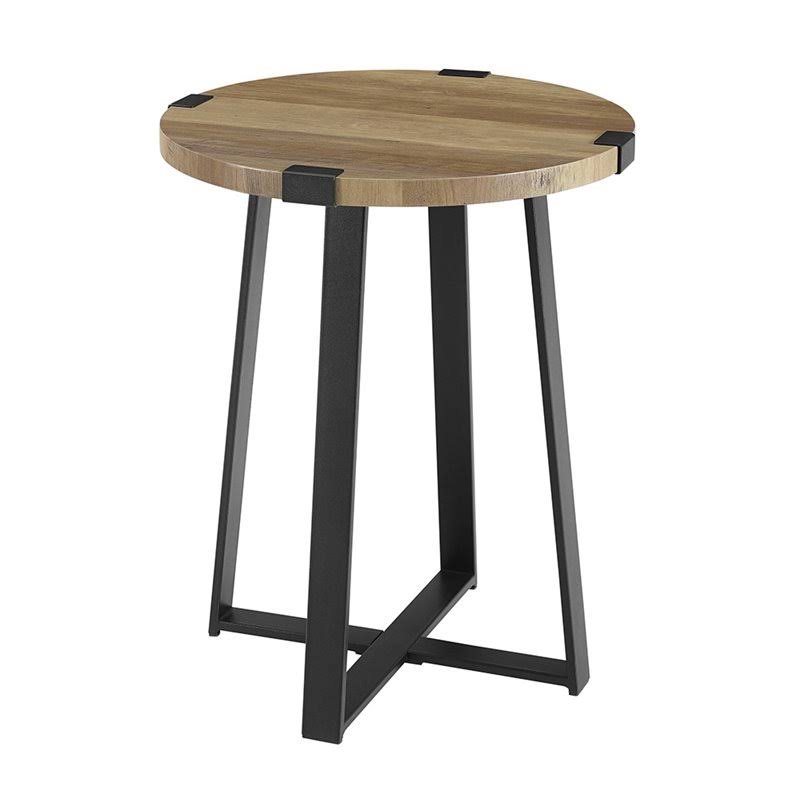 Pemberly Row 18 Metal Wrap Round Side Table in Rustic Oak - PR-1810199