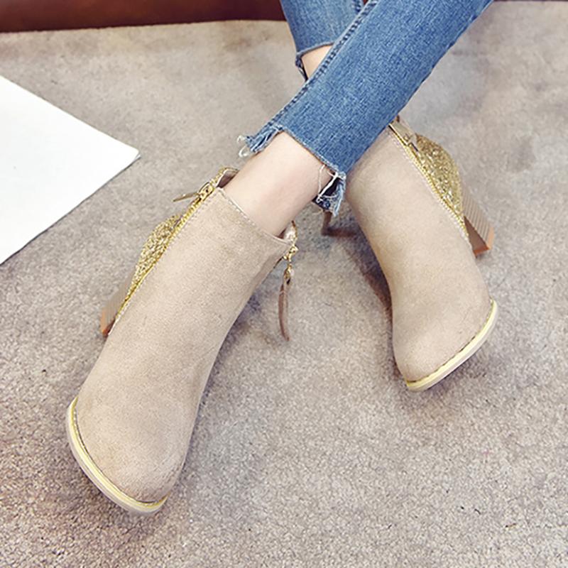 Women Flocking Booties Casual Zipper Plus Size Shoes
