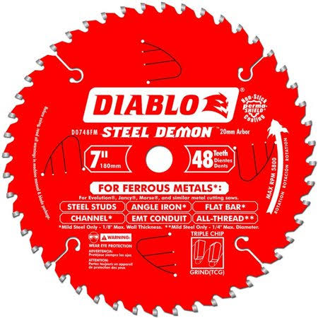 Freud D0748FM 48-Tooth20mm Arbor Steel Demon Ferrous Metal Cutting Saw Blade, 7 inch, N/A by Diablo