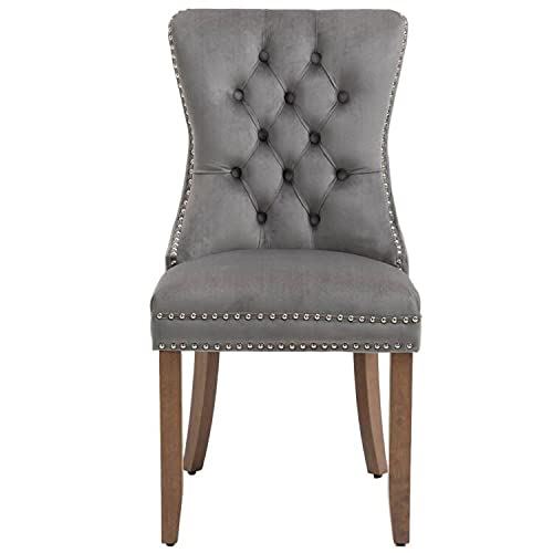 Set of 2 Upholstered Velvet Dining Room Chairs with Nailed Trim