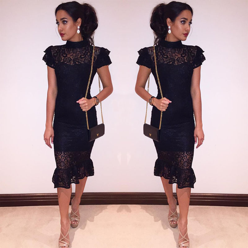 Black Floral Lace Sexy Mermaid Dress