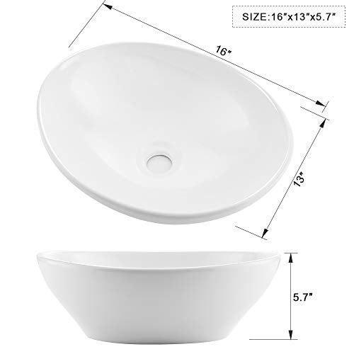 Bathroom Sink 16��� x 13��� Oval White Ceramic Vessel Sink Modern Egg Shape