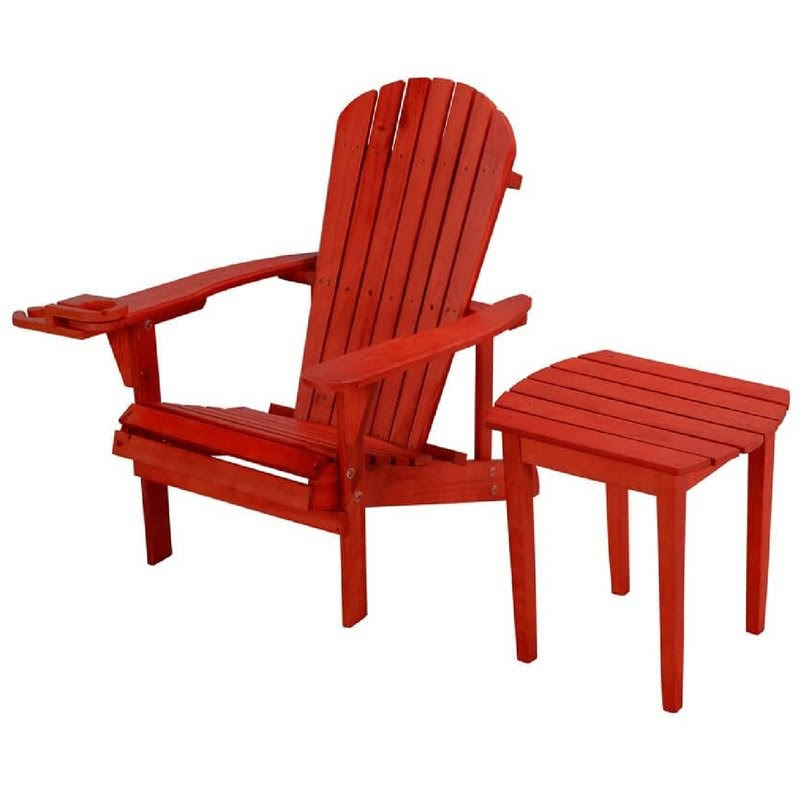 W Unlimited Earth Wooden Patio Adirondack Chair with End Table in Red