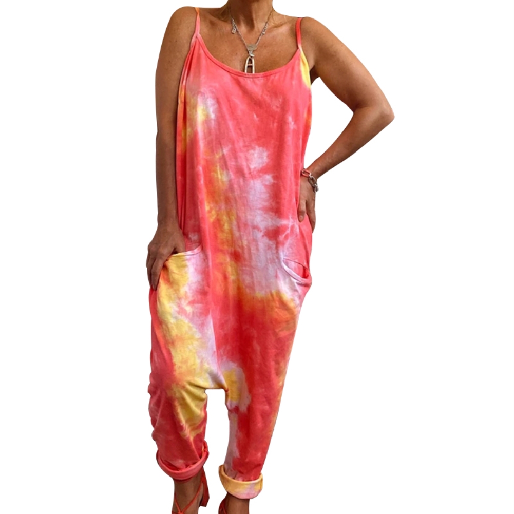 Casual Tie Dye Loose Strap Jumpsuit