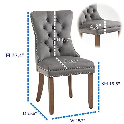 Set of 2 Upholstered Velvet Dining Room Chairs with Nailed Trim