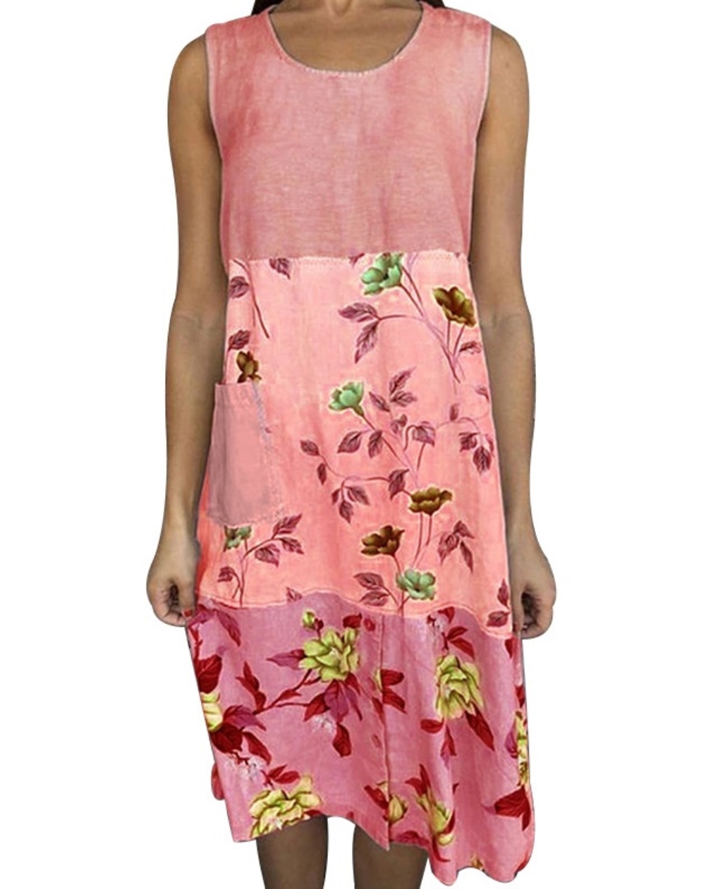 Summer Contrast Floral Sleeveless Boho Shirt Dress