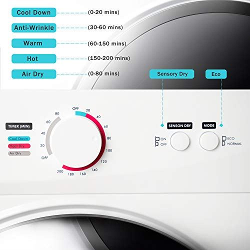 Dryer Front Load, Compact Electric Clothes Dryer with Stainless Steel Tub