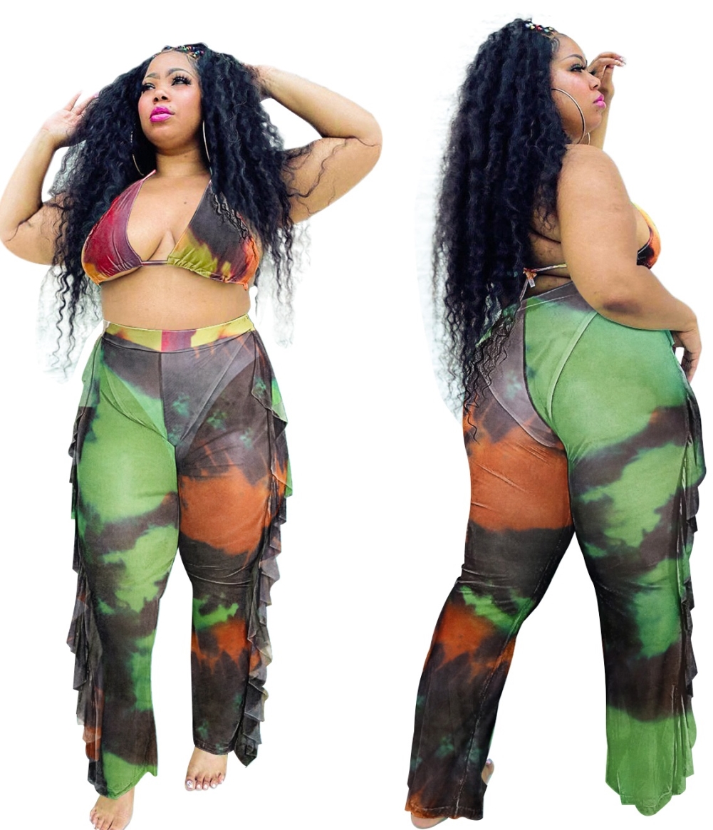 Plus Size Tie Dye Bra and Pants Set