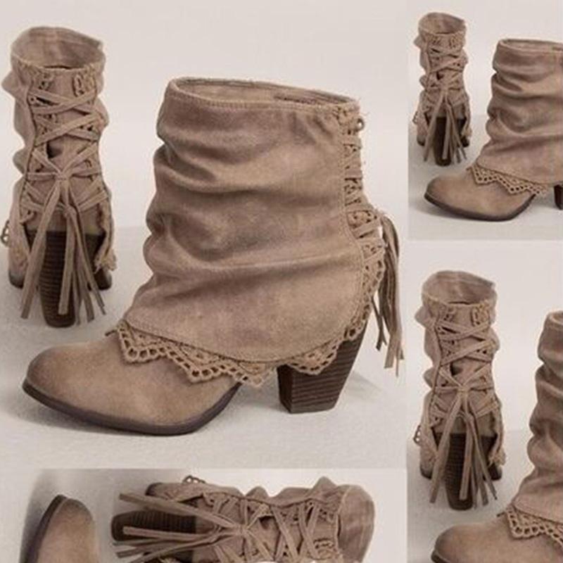 Women PU Booties Casual Comfort Vintage Shoes