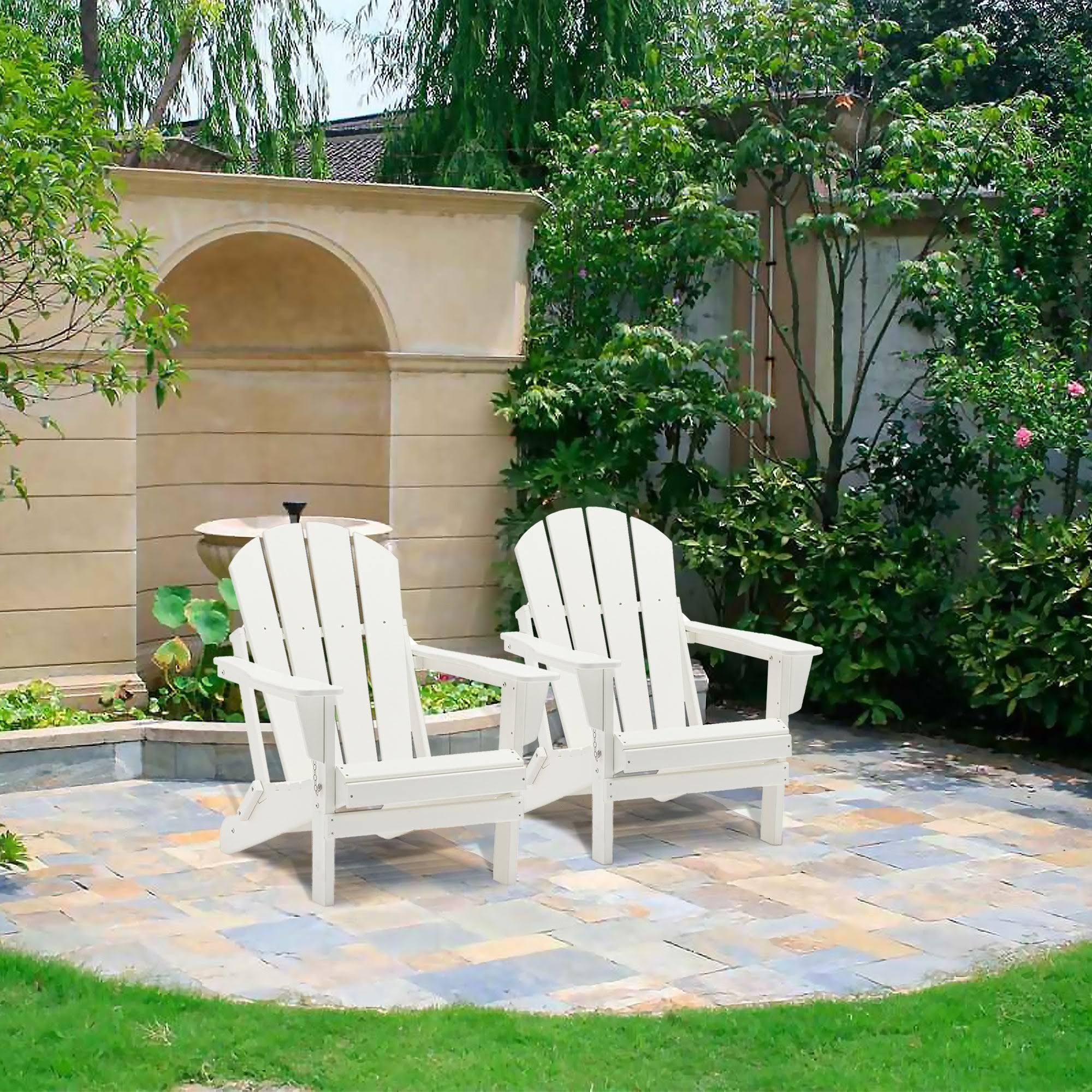 Indoor Plastic Adirondack Chair White Patio Desk Folding Set of 2/4 - White Set2