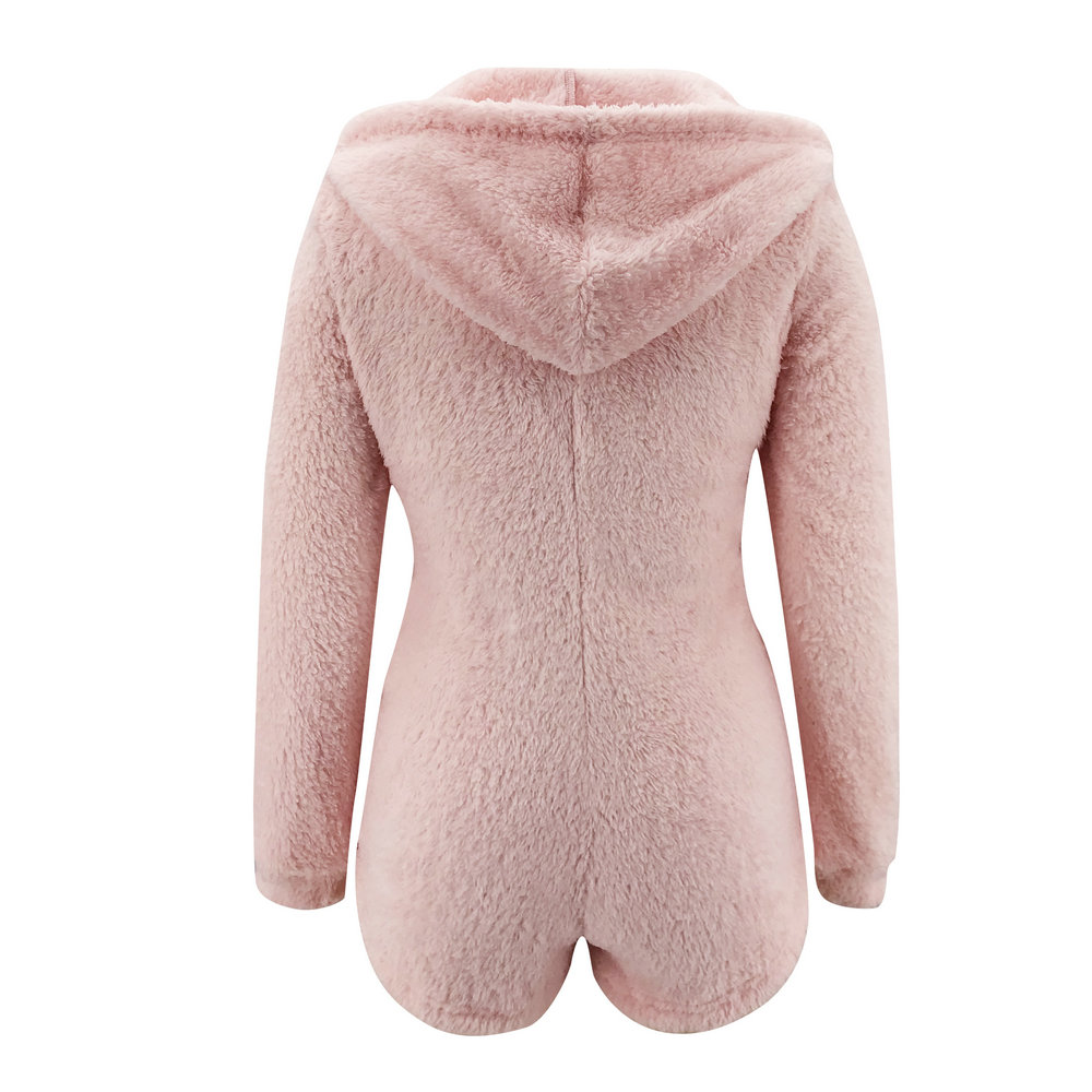 Winter Pink Fleece Zipper Onesie Rompers Pajama