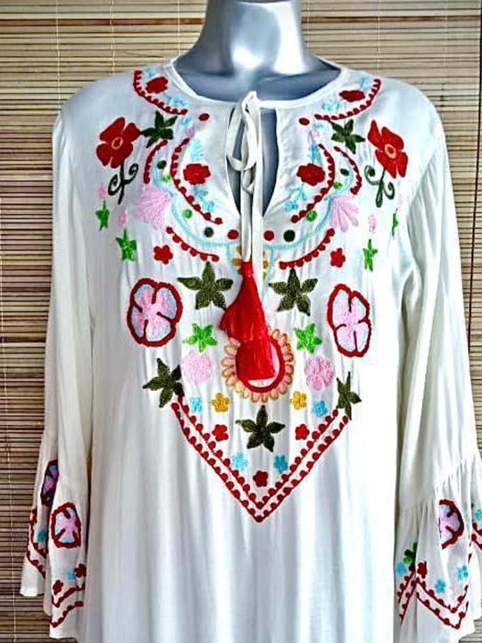 Cotton-Blend Boho A-Line Dresses