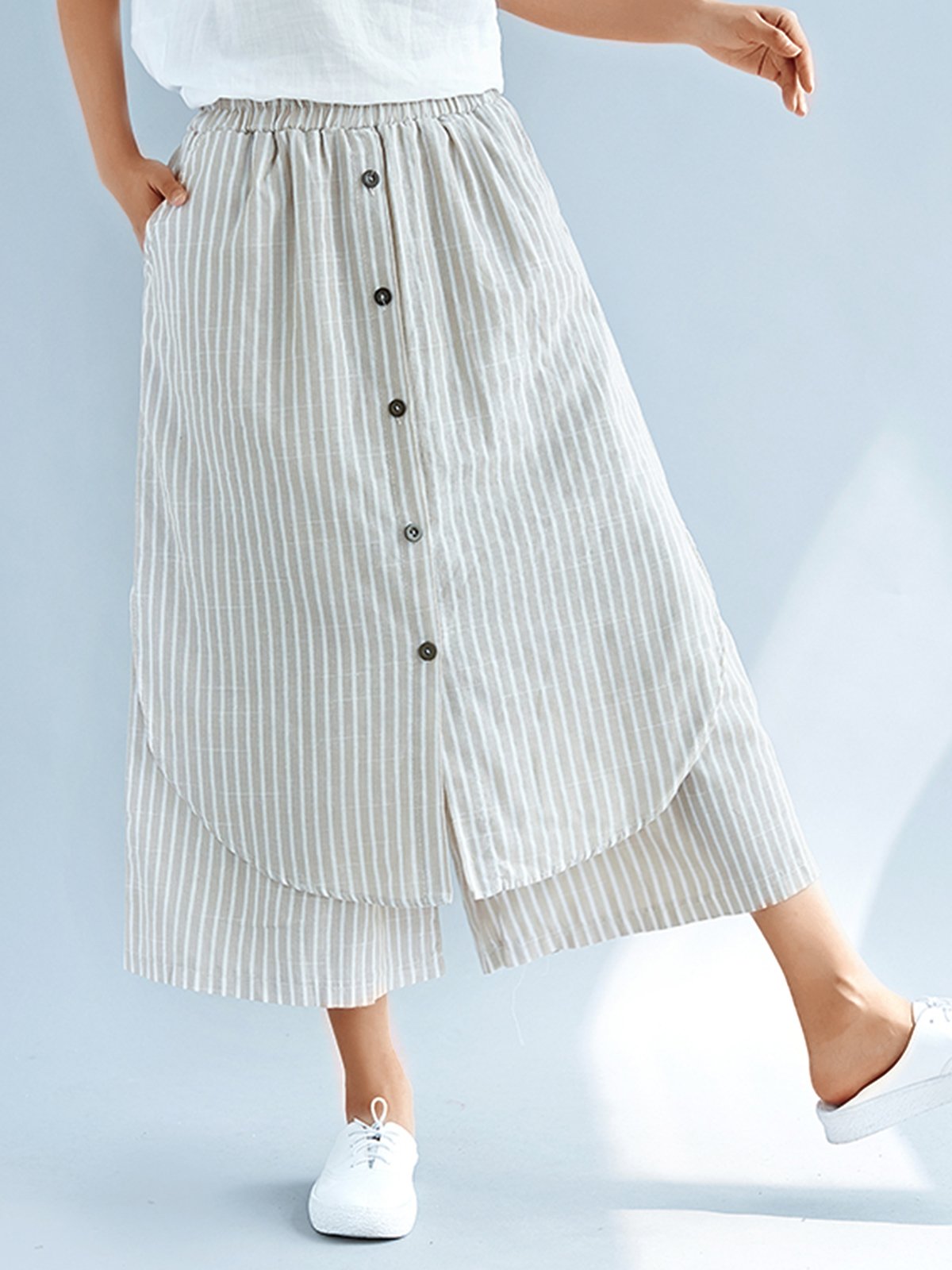 Plus Size Women Striped Casual Pants