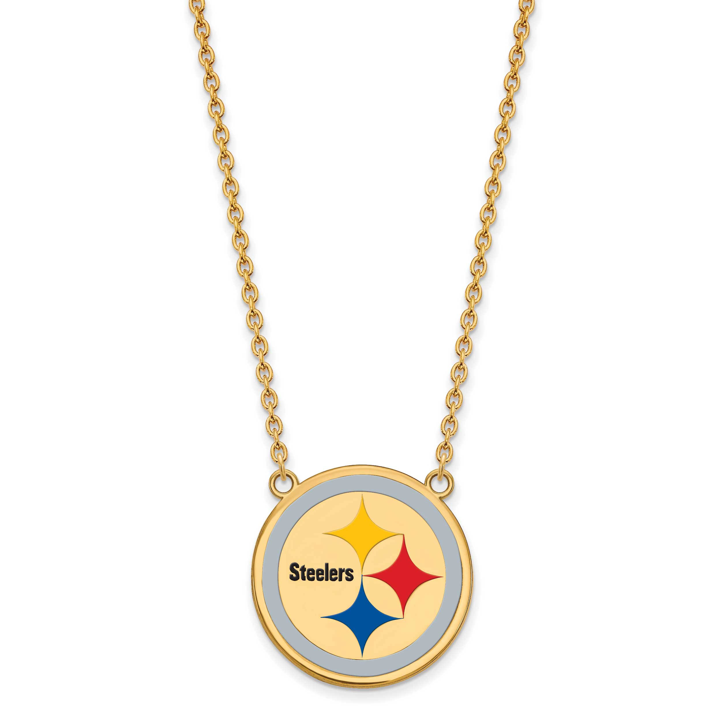 Pittsburgh Steelers Sterling Silver Gold Plated Large Enameled Pendant Necklace