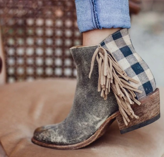 Taupe Chunky Heel Faux Leather All Season Tassel Boots